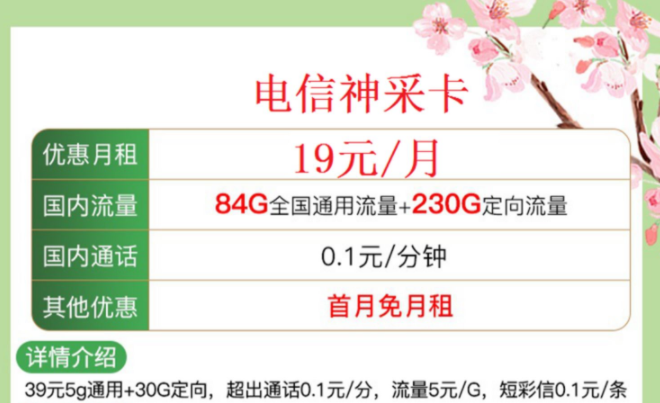 中國(guó)電信正規(guī)流量卡 【電信神采卡、極致卡】?jī)H需19元首月免費(fèi)全國(guó)通用手機(jī)上網(wǎng)卡