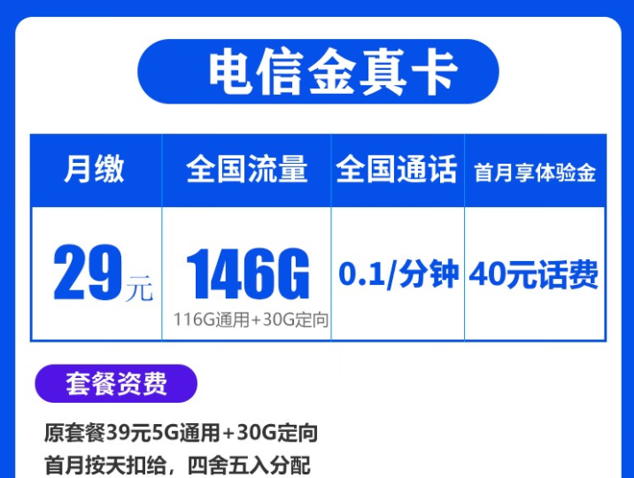 電信金真卡、秋毫卡流量卡套餐推薦 29元146G流量+49元200G全國(guó)流量