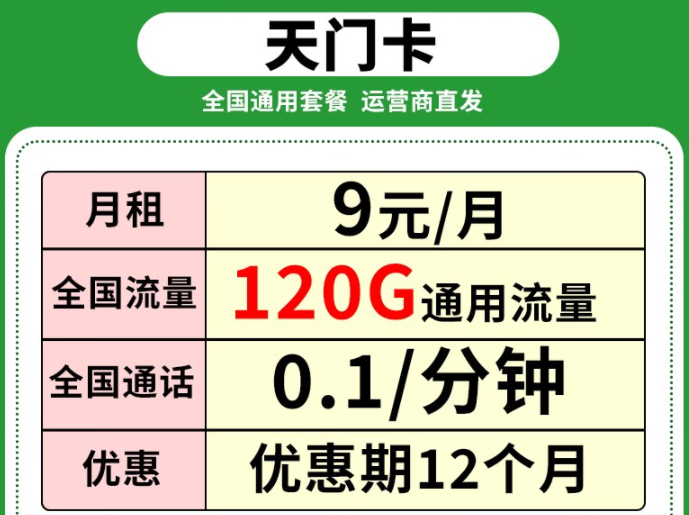 聯(lián)通9元流量卡套餐推薦|聯(lián)通風(fēng)聲卡、天門(mén)卡|全通用流量?jī)?yōu)惠期1年