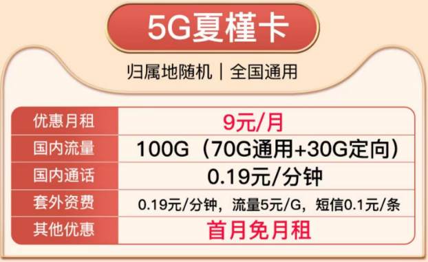 電信5G夏槿卡9元100G流量+首免|月租低流量多的電信卡|虎神卡20元150G通用+200分鐘