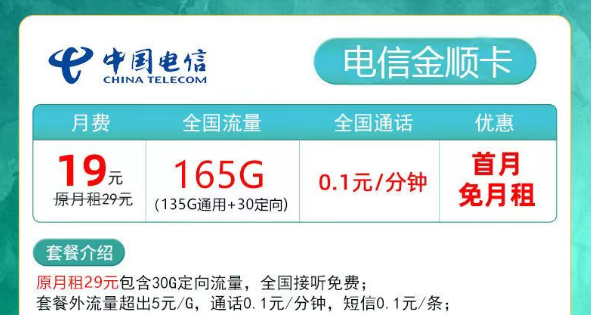 擁有超多流量的電信流量卡又來啦！19元165G金順卡、29元180G夕夏卡|低月租超大流量+首月免費(fèi)