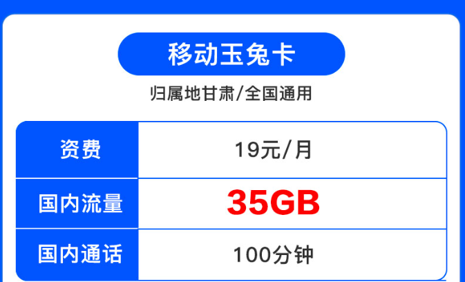 歸屬地為甘肅的移動流量卡|移動19元套餐|移動月兔卡、移動月兔卡