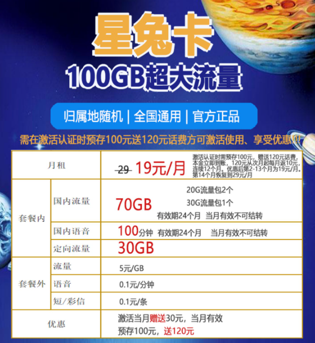 免費(fèi)申請電信19元100G流量卡|電信星兔卡怎么樣？